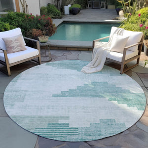 HomeRoots 8' Teal Blue Aqua Geometric Area Rug - Washable, Durable, Stylish for Indoor & Outdoor Spaces 621936