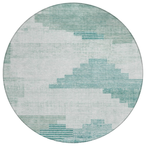 HomeRoots 8' Teal Blue Aqua Geometric Area Rug - Washable, Durable, Stylish for Indoor & Outdoor Spaces 621936