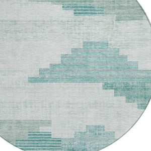 HomeRoots 8' Teal Blue Aqua Geometric Area Rug - Washable, Durable, Stylish for Indoor & Outdoor Spaces 621936