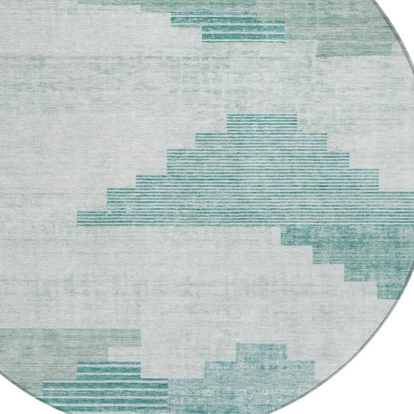 HomeRoots 8' Teal Blue Aqua Geometric Area Rug - Washable, Durable, Stylish for Indoor & Outdoor Spaces 621936