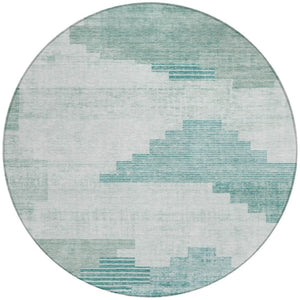 HomeRoots 8' Teal Blue Aqua Geometric Area Rug - Washable, Durable, Stylish for Indoor & Outdoor Spaces 621936
