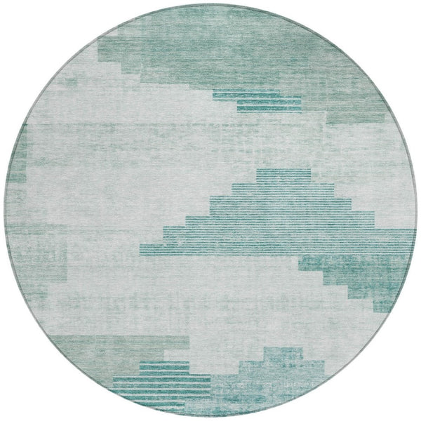 HomeRoots 8' Teal Blue Aqua Geometric Area Rug - Washable, Durable, Stylish for Indoor & Outdoor Spaces 621936