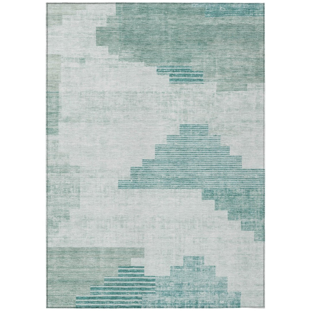 HomeRoots 10' X 14' Teal Blue Geometric Area Rug – Washable, Durable, Indoor/Outdoor, Stylish & Easy Care! 621939