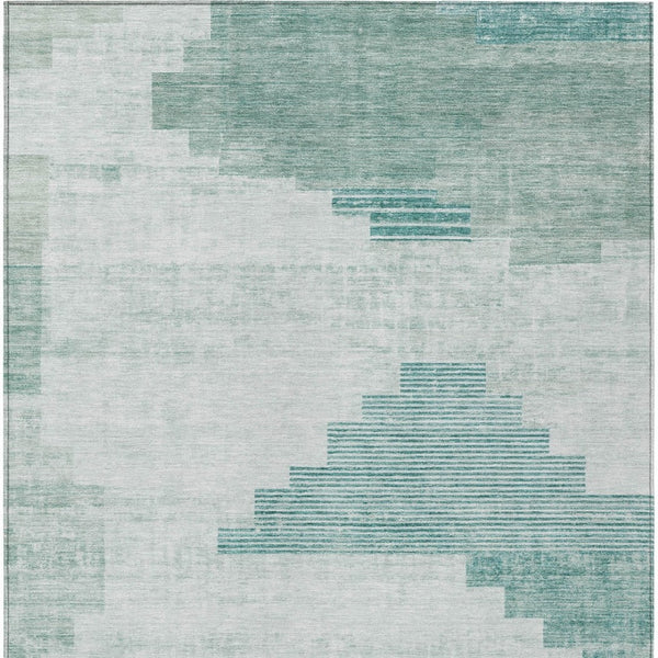 HomeRoots 10' X 14' Teal Blue Geometric Area Rug – Washable, Durable, Indoor/Outdoor, Stylish & Easy Care! 621939