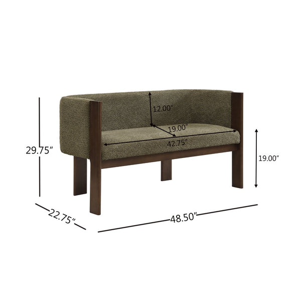 English Elm 48.5" Compact Track Arm Loveseat Rubberwood Frame Polyester Upholstery Studio Sofa Green,Walnut N771P384798L