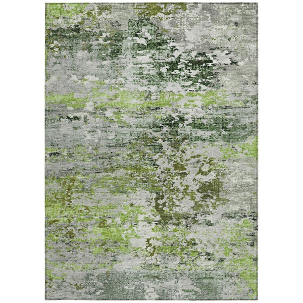 HomeRoots 5' Modern Abstract Artichoke Green, Ivory & Gray Washable Area Rug for Indoor/Outdoor Spaces 621941
