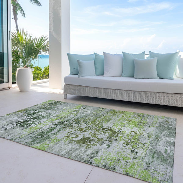 HomeRoots 5' Modern Abstract Artichoke Green, Ivory & Gray Washable Area Rug for Indoor/Outdoor Spaces 621941