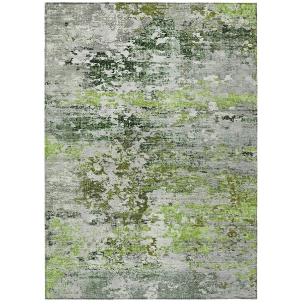 HomeRoots 5' Modern Abstract Artichoke Green, Ivory & Gray Washable Area Rug for Indoor/Outdoor Spaces 621941