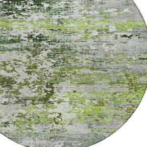 HomeRoots 8' Round Abstract Area Rug in Artichoke Green, Ivory & Gray - Durable, Washable for Indoor/Outdoor Use 621942