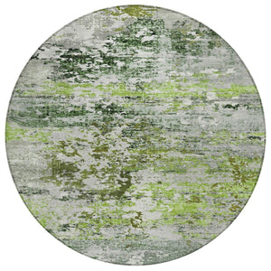 HomeRoots 8' Round Abstract Area Rug in Artichoke Green, Ivory & Gray - Durable, Washable for Indoor/Outdoor Use 621942