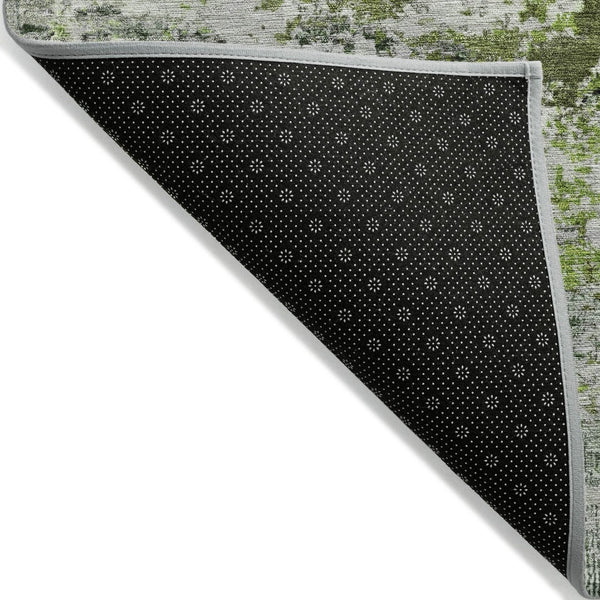 HomeRoots 8' Round Abstract Area Rug in Artichoke Green, Ivory & Gray - Durable, Washable for Indoor/Outdoor Use 621942