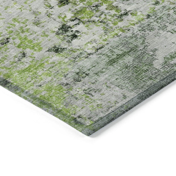 HomeRoots 8' Round Abstract Area Rug in Artichoke Green, Ivory & Gray - Durable, Washable for Indoor/Outdoor Use 621942