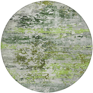 HomeRoots 8' Round Abstract Area Rug in Artichoke Green, Ivory & Gray - Durable, Washable for Indoor/Outdoor Use 621942