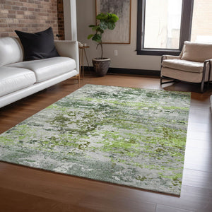 HomeRoots 9' X 12' Artichoke Green Abstract Area Rug - Washable, Stain-Resistant for Indoor & Outdoor Use 621944