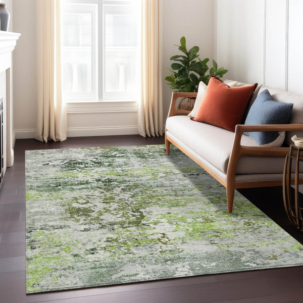 HomeRoots 9' X 12' Artichoke Green Abstract Area Rug - Washable, Stain-Resistant for Indoor & Outdoor Use 621944