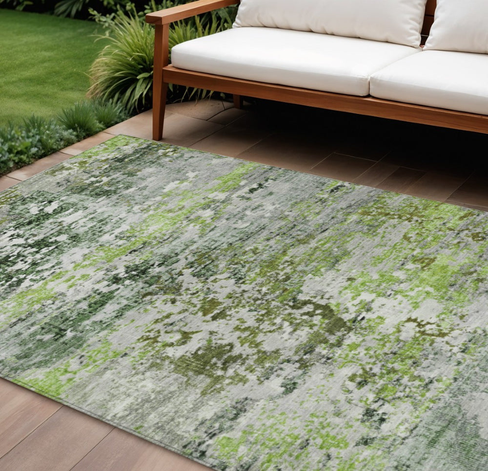 HomeRoots 10' X 14' Artichoke Green Abstract Area Rug – Stylish, Washable, Indoor/Outdoor, Stain-Resistant Design 621945