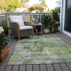 HomeRoots 10' X 14' Artichoke Green Abstract Area Rug – Stylish, Washable, Indoor/Outdoor, Stain-Resistant Design 621945