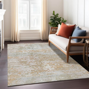 HomeRoots 5' Coral Ivory and Gray Abstract Washable Area Rug - Stylish Indoor/Outdoor Durability for All Spaces 621947