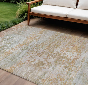HomeRoots 10' Contemporary Coral Ivory and Gray Abstract Washable Area Rug for Indoor and Outdoor Use 621951
