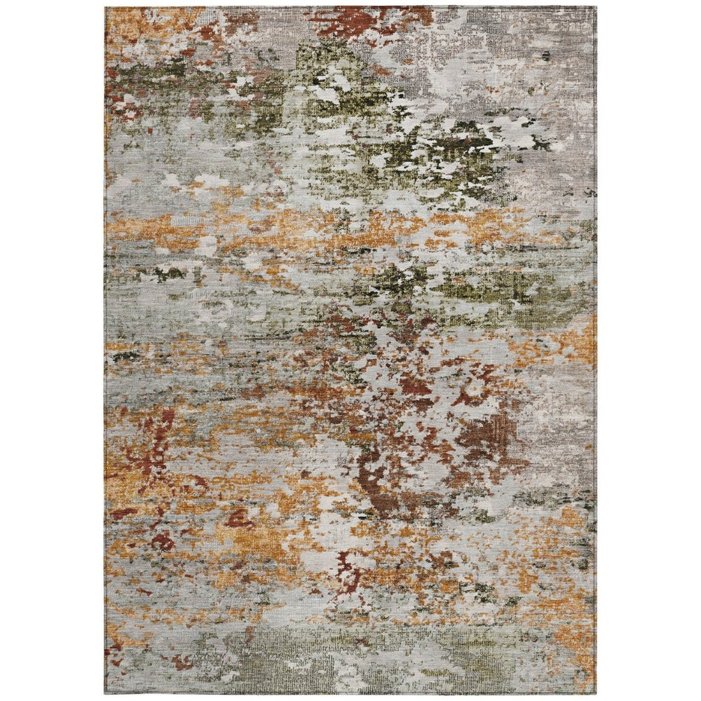 HomeRoots 5' Terra Cotta Gray and Ivory Abstract Area Rug - Durable, Washable Design for Indoor/Outdoor Spaces 621977