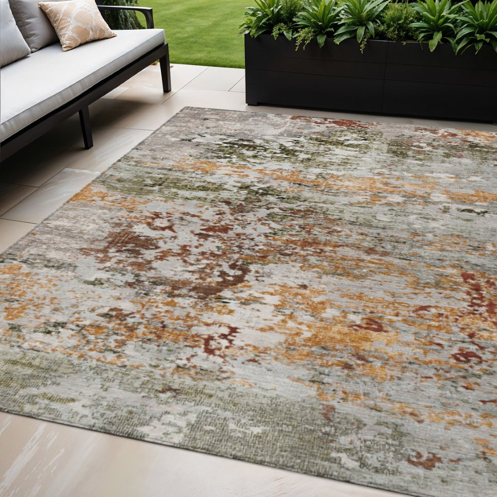 HomeRoots 5' Terra Cotta Gray and Ivory Abstract Area Rug - Durable, Washable Design for Indoor/Outdoor Spaces 621977