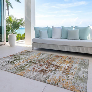 HomeRoots 5' Terra Cotta Gray and Ivory Abstract Area Rug - Durable, Washable Design for Indoor/Outdoor Spaces 621977