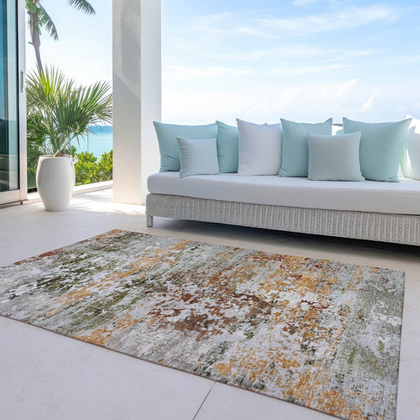 HomeRoots 5' Terra Cotta Gray and Ivory Abstract Area Rug - Durable, Washable Design for Indoor/Outdoor Spaces 621977