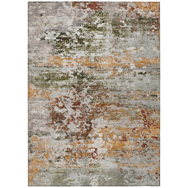 HomeRoots 5' Terra Cotta Gray and Ivory Abstract Area Rug - Durable, Washable Design for Indoor/Outdoor Spaces 621977
