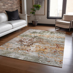 HomeRoots 5' Terra Cotta Gray and Ivory Abstract Area Rug - Durable, Washable Design for Indoor/Outdoor Spaces 621977