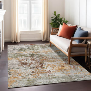 HomeRoots 5' Terra Cotta Gray and Ivory Abstract Area Rug - Durable, Washable Design for Indoor/Outdoor Spaces 621977