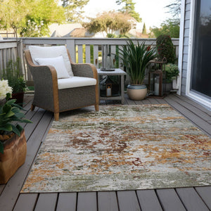 HomeRoots 5' Terra Cotta Gray and Ivory Abstract Area Rug - Durable, Washable Design for Indoor/Outdoor Spaces 621977