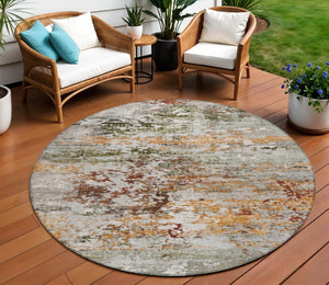 HomeRoots 8' Round Abstract Area Rug in Terra Cotta, Gray & Ivory - Durable, Washable for Indoor/Outdoor Use! 621978