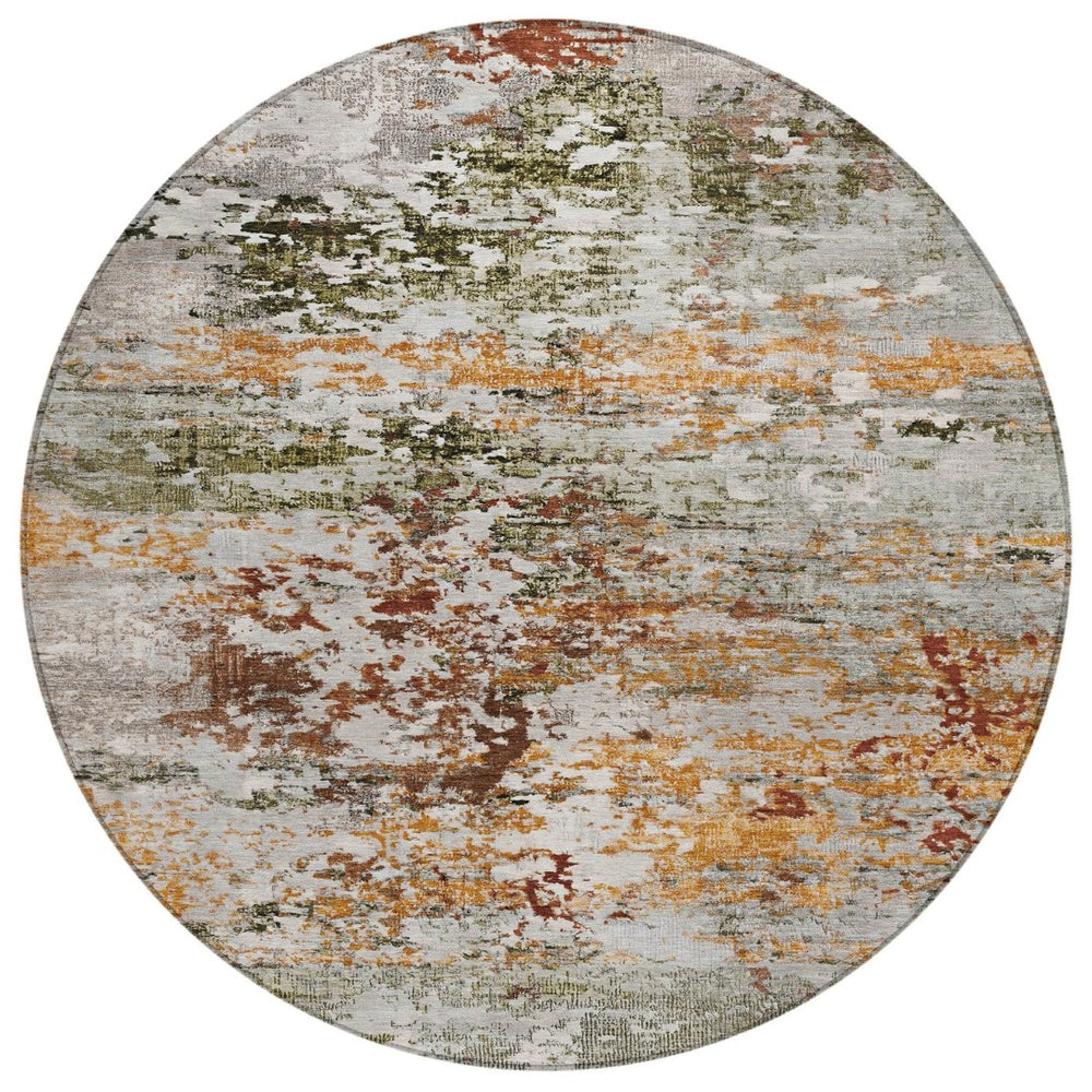 HomeRoots 8' Round Abstract Area Rug in Terra Cotta, Gray & Ivory - Durable, Washable for Indoor/Outdoor Use! 621978