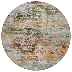 HomeRoots 8' Round Abstract Area Rug in Terra Cotta, Gray & Ivory - Durable, Washable for Indoor/Outdoor Use! 621978