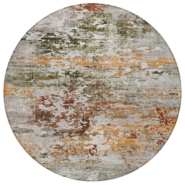 HomeRoots 8' Round Abstract Area Rug in Terra Cotta, Gray & Ivory - Durable, Washable for Indoor/Outdoor Use! 621978