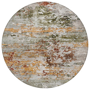 HomeRoots 8' Round Abstract Area Rug in Terra Cotta, Gray & Ivory - Durable, Washable for Indoor/Outdoor Use! 621978