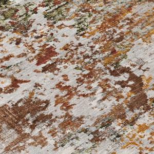 HomeRoots 8' Round Abstract Area Rug in Terra Cotta, Gray & Ivory - Durable, Washable for Indoor/Outdoor Use! 621978
