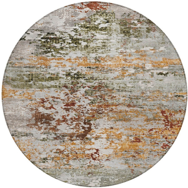 HomeRoots 8' Round Abstract Area Rug in Terra Cotta, Gray & Ivory - Durable, Washable for Indoor/Outdoor Use! 621978