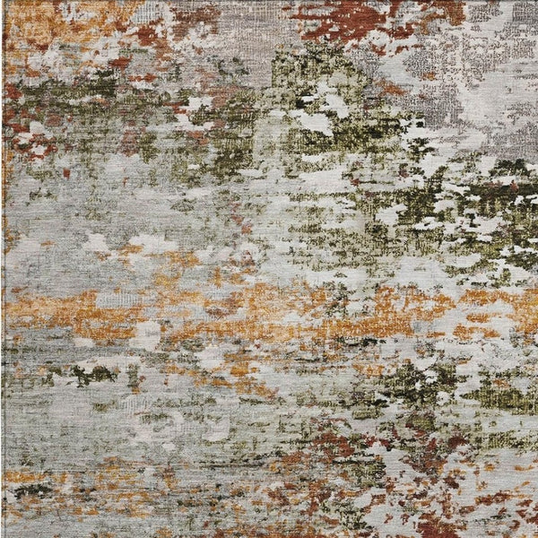 HomeRoots 8' X 10' Modern Abstract Washable Area Rug in Terra Cotta, Gray & Ivory for Indoor & Outdoor Use 621979