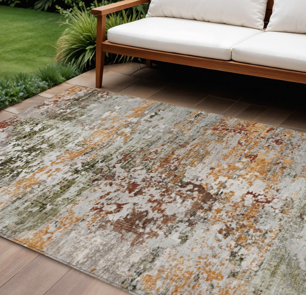 HomeRoots 9' Abstract Terra Cotta, Gray & Ivory Washable Area Rug for Indoor & Outdoor High-Traffic Spaces 621980