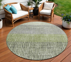 HomeRoots 8' Artichoke Green & Gray Round Geometric Rug - Washable, Durable for Indoor/Outdoor Spaces, Stylish! 621984