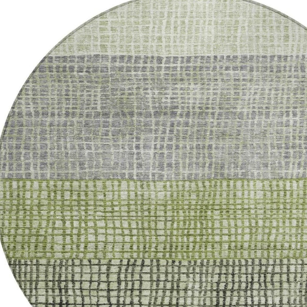 HomeRoots 8' Artichoke Green & Gray Round Geometric Rug - Washable, Durable for Indoor/Outdoor Spaces, Stylish! 621984