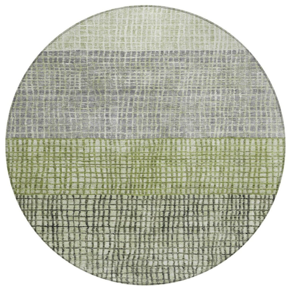 HomeRoots 8' Artichoke Green & Gray Round Geometric Rug - Washable, Durable for Indoor/Outdoor Spaces, Stylish! 621984