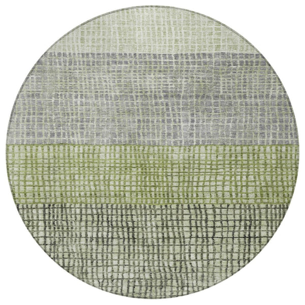 HomeRoots 8' Artichoke Green & Gray Round Geometric Rug - Washable, Durable for Indoor/Outdoor Spaces, Stylish! 621984