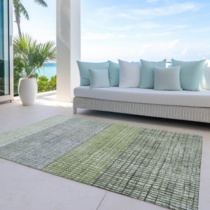 HomeRoots 8' X 10' Artichoke Green & Gray Geometric Rug - Washable Indoor/Outdoor, Durable, Stylish & Versatile 621985