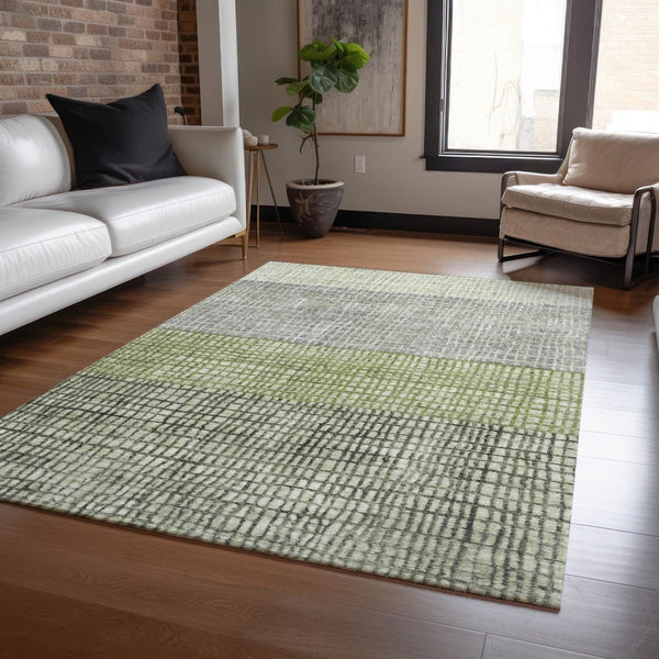 HomeRoots 10' X 14' Artichoke Green and Gray Geometric Indoor-Outdoor Area Rug - Washable, Durable, Stylish! 621987