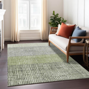 HomeRoots 10' X 14' Artichoke Green and Gray Geometric Indoor-Outdoor Area Rug - Washable, Durable, Stylish! 621987