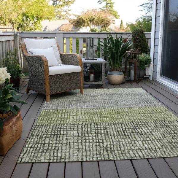 HomeRoots 10' X 14' Artichoke Green and Gray Geometric Indoor-Outdoor Area Rug - Washable, Durable, Stylish! 621987