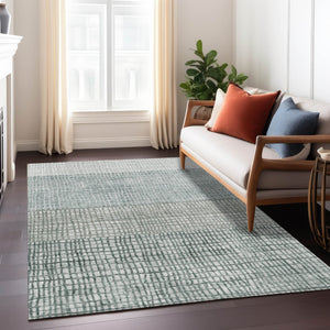 HomeRoots 5' Aqua and Gray Geometric Washable Area Rug - Stylish, Durable, Indoor/Outdoor, Easy Care Design! 621989