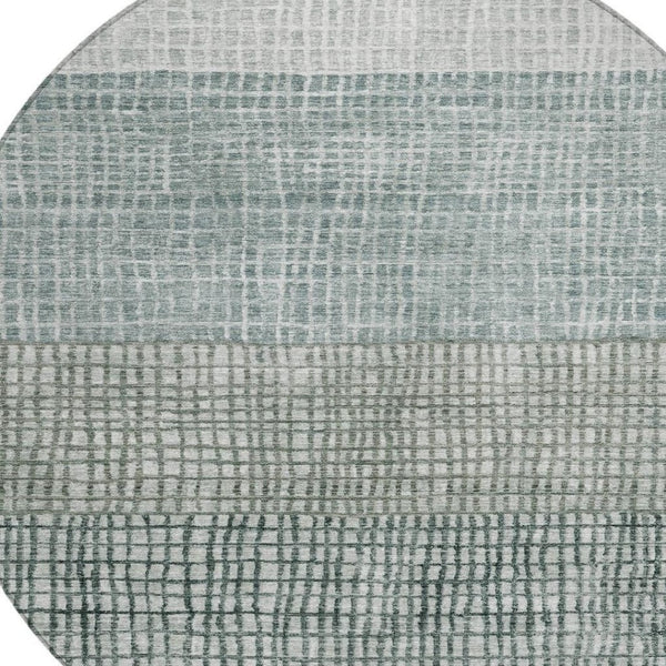 HomeRoots 8' Aqua and Gray Round Rug – Stylish Washable Geometric Design for Indoor & Outdoor Spaces! 621990